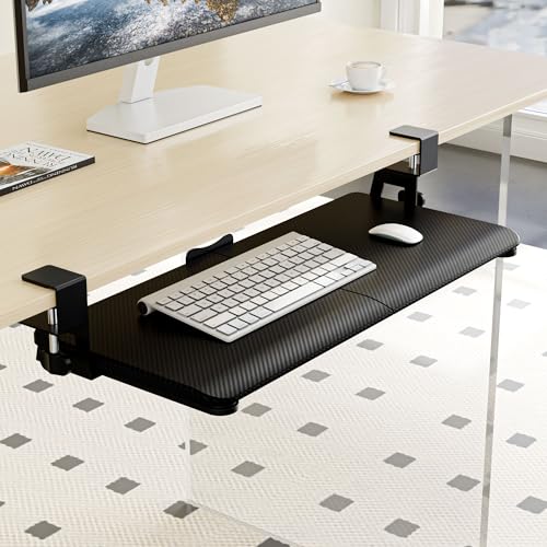 Image of ERGOMAKER Keyboard Tray Under Desk 65x30cm for Typing, Black Carbon Fiber