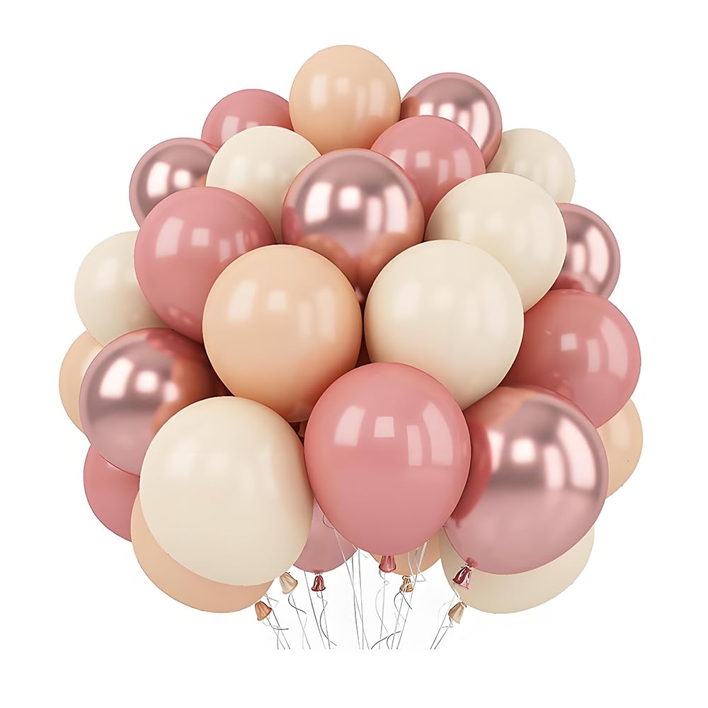 Retro Pink Beige Balloons, Dusty Pink Balloons Set, Pink Rose Gold Party Balloon, Retro White Balloon for Party Decorations
