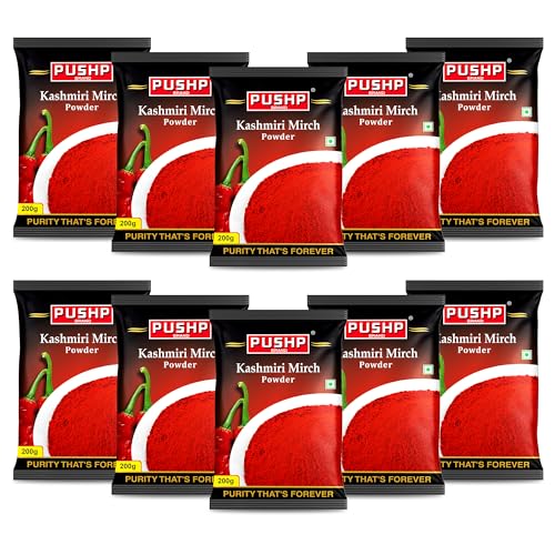 Image of Pushp Brand Kasmiri Red Chilli Powder Pouch(Pouch Pack of 10, 200gm in each pack)