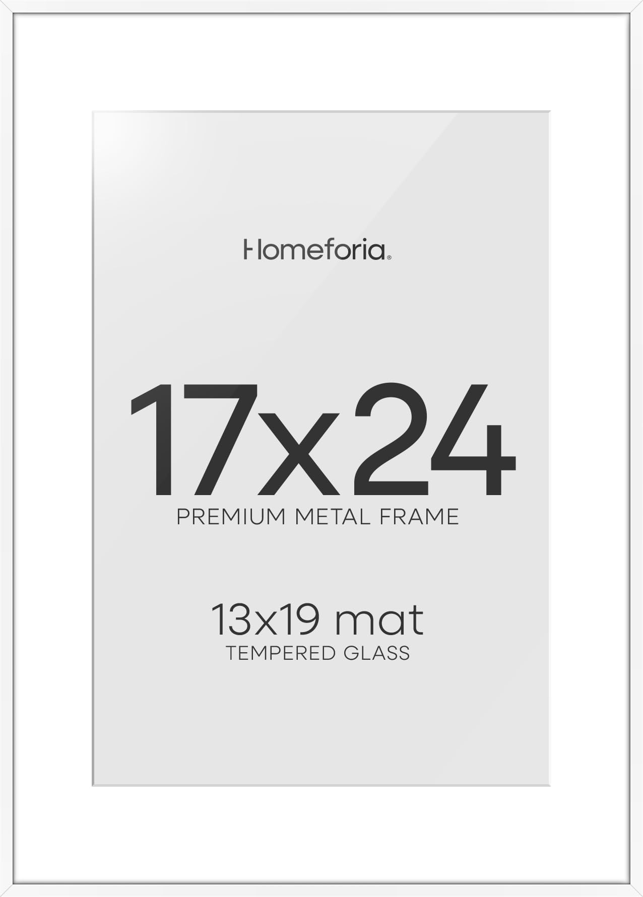 Homeforia 17x24 Picture Frame White, High End Metal 17x24 Poster Frames with Mat 13x19 Photo, 17 x 24 White Frame Matted to 13 by 19 Print, 24by17 Thin Hanging Frames, Tempered Glass, Wall Kit, Set of 2