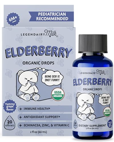 Legendairy Milk Organic Elderberry Drops - Baby Multivitamin with Echinacea, Vitamin C & Zinc for Immune Support - Ideal for Babies & Toddlers, Non-GMO - 30 Servings