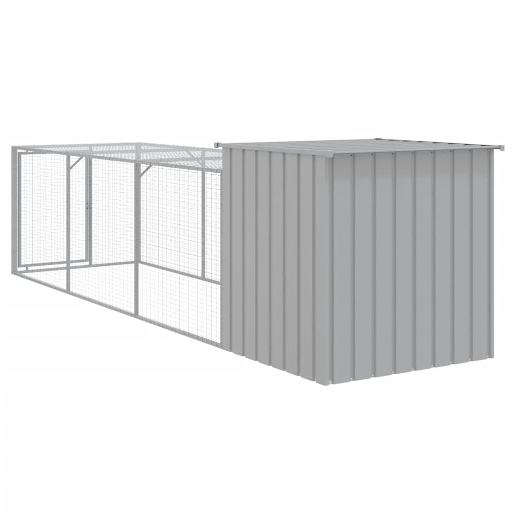 vidaXL Gallinero con Corral, Jaula de Gallinas Pollos con Tejado, Acero Galvanizado Gris Claro