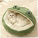 Round Plush Frog Pet Bed, 2 in 1 Winter Warm Deep Sleep Nest, Soft Comfort Basket for Cats, Dogs, Puppies (Green, A)