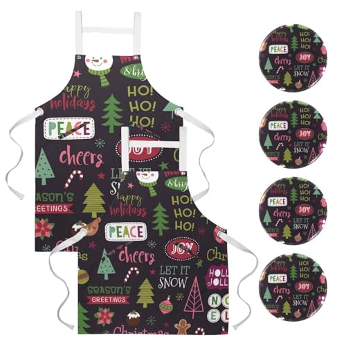 Lot de 2 tabliers de cuisine Happy Holiday multicolores avec 4 broches incluses