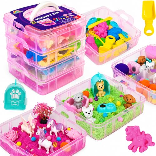 AGENTLAN Stackable Sensory Bin Unicorn & Pet Sensory Sand Play Set