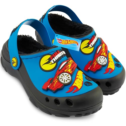 Get Trend Hot Wheels Zuecos Niño Invierno con Forro Polar, Zapatillas con Luces LED, Zuecos Antideslizantes, Regalos Niños (34/35 EU, Azul con Luces LED)