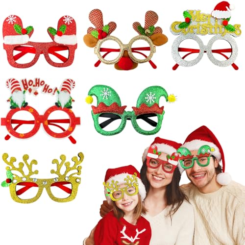 Leetous Christmas Glitter Glasses 6 Pack Xmas Eyeglasses Frame Party Gifts Accessories - One Size Fits All Holiday Party Favors Supplies Game Prizes Christmas Decorations Photo Props for Costume