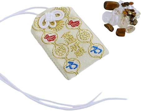 NW Crystal Japanese Omamori, Good Luck Charms for Wealth, Golden Yellow Color for Blessing Money Success, Protection with Citrine Crystal Stone Tiger Eye