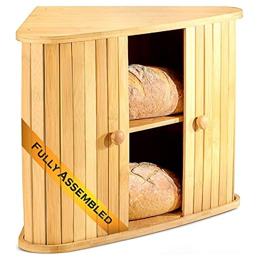 Klee Bread Box | Bamboo Bread Holder | Corner Bread Keeper Storage Box, Fully Assembled