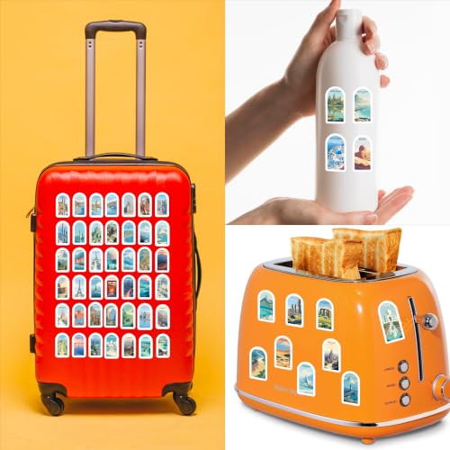 Image of Vintage Travel Landmark Vinyl Sticker Pack of 80 | Waterproof Aesthetic City & Landscape Decals for Laptop, Water Bottle, Suitcase, Journal, Notebook, & Scrapbook | World Travel Poster Collection