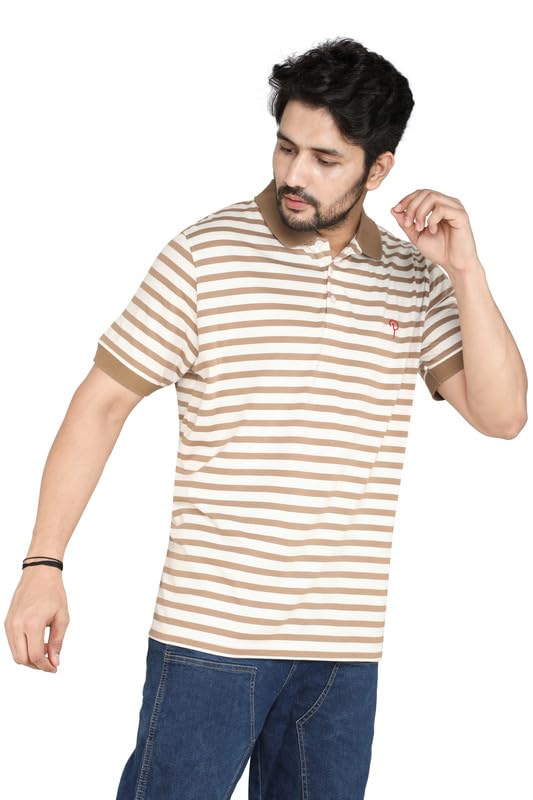 Image of Particle Men's Plus Size Big Size Cotton Polo Collar T-Shirt | Relaxed Fit Striped Half Sleeve | 100% Cotton 210 GSM | Smart Casual | Sizes 2XL-6XL | Breathable Summer Wear