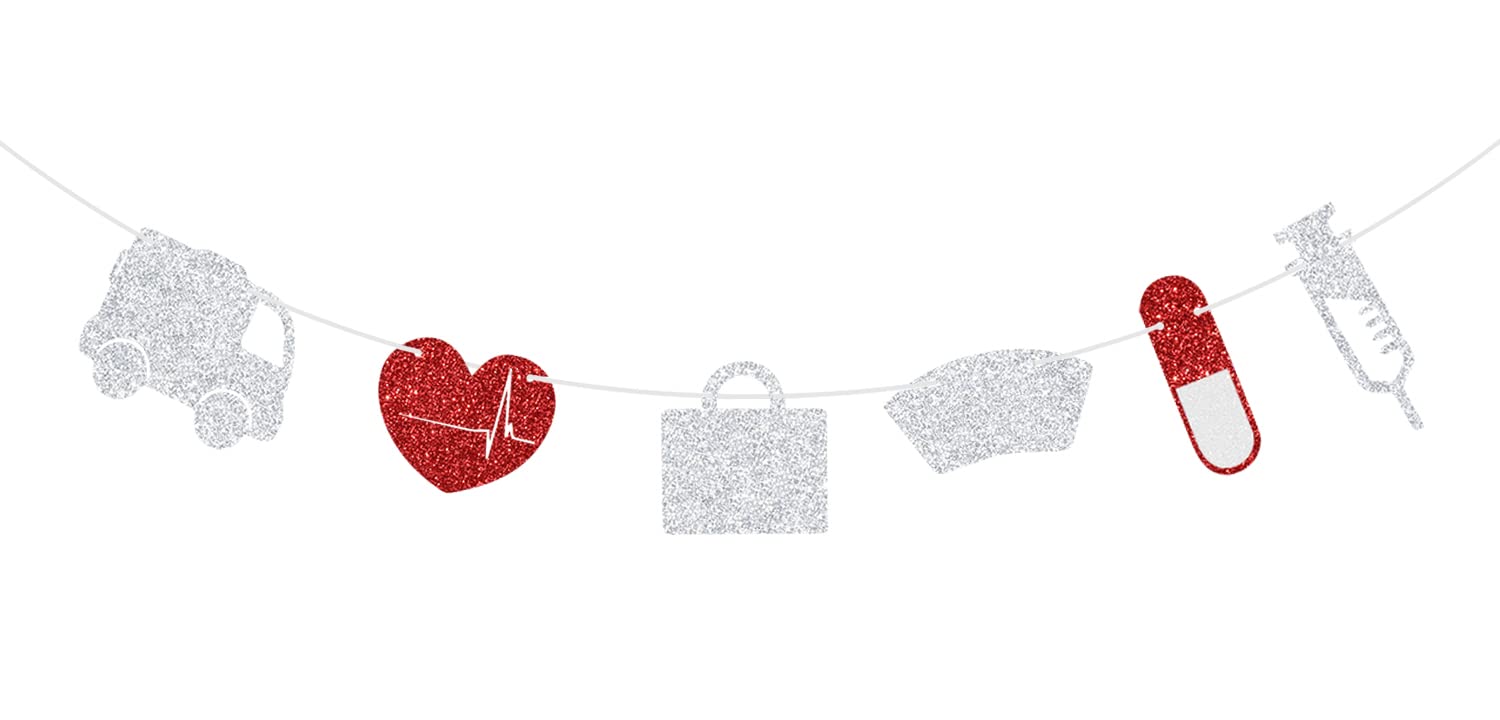 Whaline Krankenschwester-Banner Set – 2 Stück, Mit Motiven & Buchstaben, Für Abschlussfeiern & Mottopartys