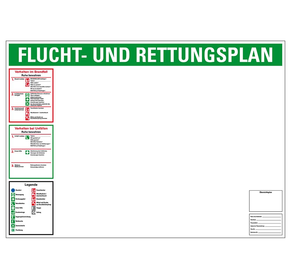 LEMAX® Flucht- und Rettungsplan Set,Individuell anpassbar, nach DIN ISO 23601, mit Minisymbolen DIN EN ISO 7010, Kunststoff, 420x297mm