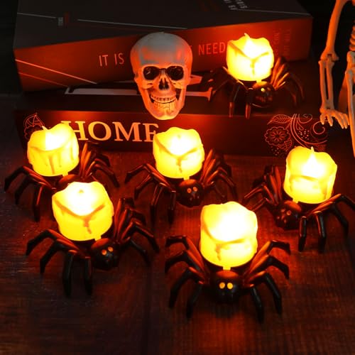 Image of KIMOBER 6Pcs Halloween Flameless Candles,3D Spider Warm LED Tea Light Candles for Indoor Halloween Decorations Home Halloween Decor