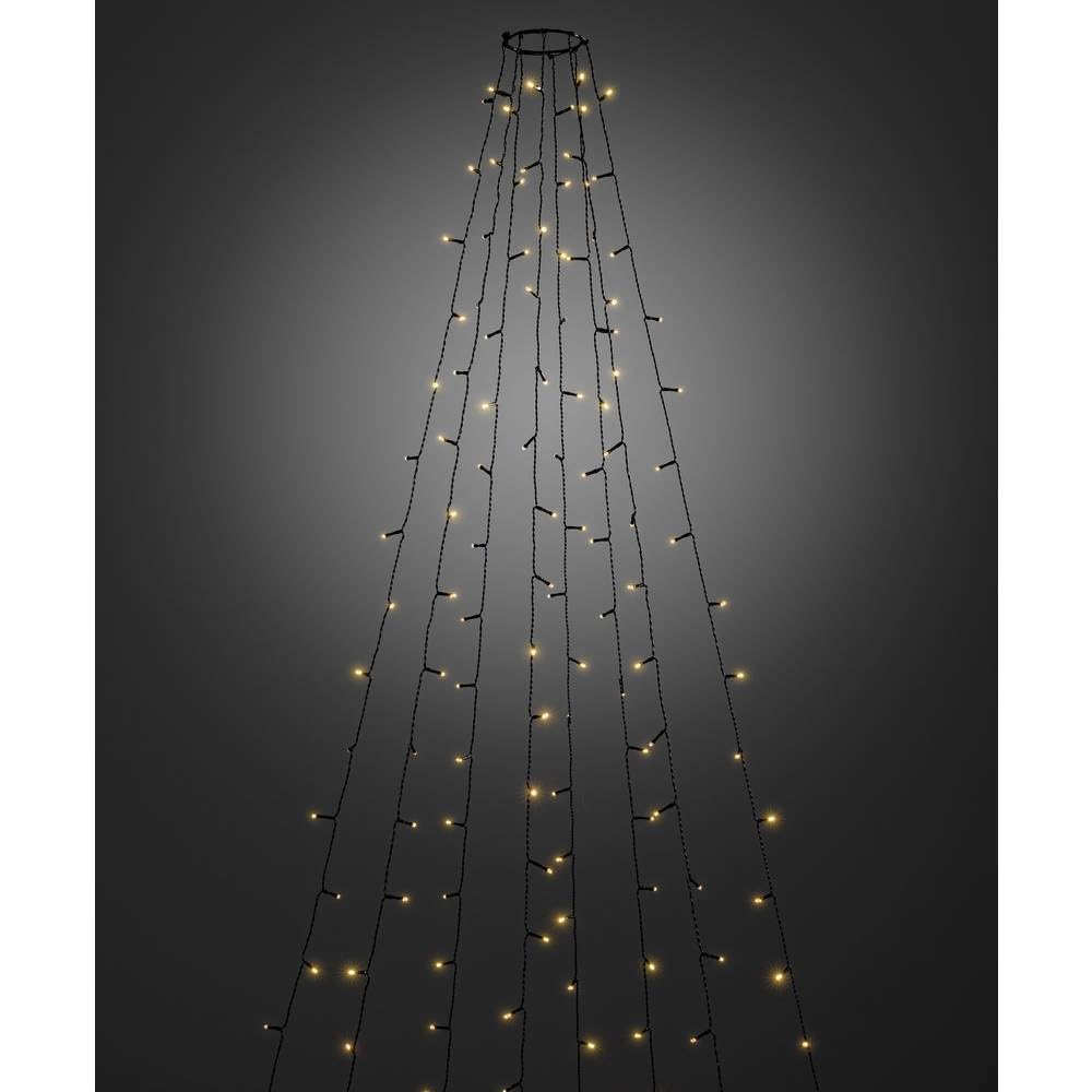 Konstsmide LED Baummantel: 8 Stränge, 240 bernsteinfarbene LEDs (120 mit Glimmereffekt), 30 LEDs/Strang, vormontiert, 24V Außentrafo, schwarzes Kabel - 6320-810