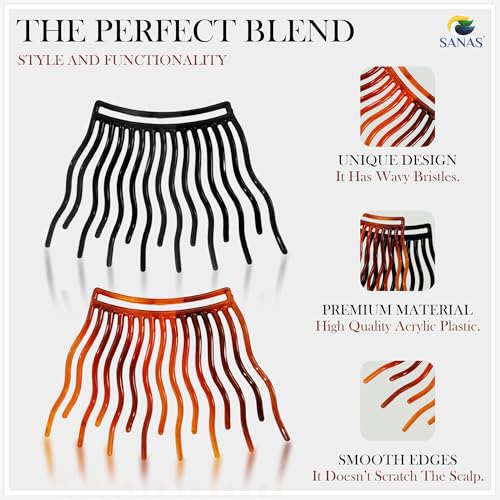 Image of Sanas French Comb (4 Pcs) Hair Clips For Women Side Comb Set For Bun, Juda Accessories For Women Hair Comb Clips, Hair Fork Stylish Hair Slides (Trendy Multi Colour Pack) (4 Pcs)