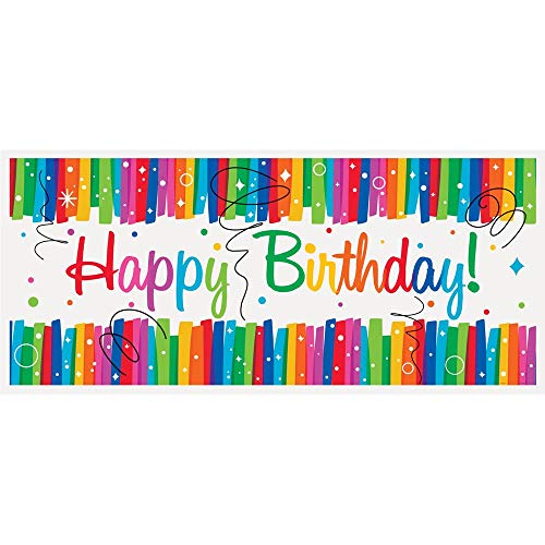 Image of Multicolor Rainbow Ribbons Birthday Plastic Wall Banner (60 inchx27 inch) - Eye-catching & Durable Party Decor, Perfect For Celebrations - Pack of 1