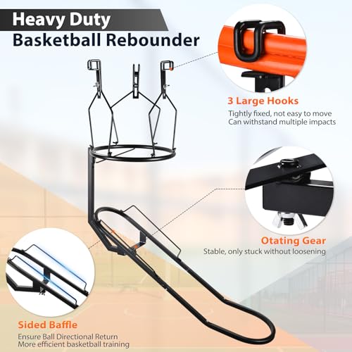 GADFISH Basketball Rebounder, 180° Rotatable Basketball Return Attachment with 3 Stable Large Hooks, Heavy Duty Basket Ball Accessories Ball Return Training Aid for 18" Rim Basketball Hoop - Image 5
