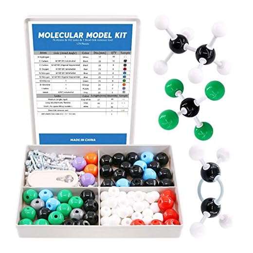 Swpeet 179 Pcs Organic Chemistry Molecular Model Student and Teacher Kit, Chemistry Molecular Model Student and Teacher Set - 76 Atoms & 102 Links & 1 Short Link Remover Tool