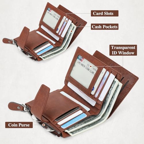 BAIGIO Wallets for Men with Zipper RFID Card Holders Bifold Wallet for Men Purse Zip Coin Pocket Vegan Leather with Removable ID Window3