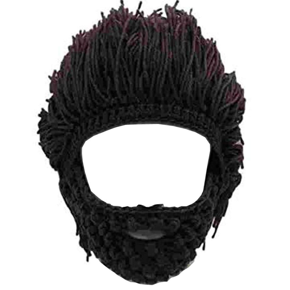 Yekeyi Brown Kids Adult Beard Viking Knit Hat Barbarian Beanie Cap Handmade Knitted Funny Skull Cap