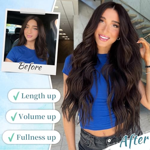 Image of KooKaStyle Wavy Thick Clip in Hair Extensions 20 inch Chocolate Brown 33Y# | 4 Pieces Clip in Extensions,Fiber Double Weft Hairpieces,Natural Volume,Beach Wave Synthetic Hairpiece for Women