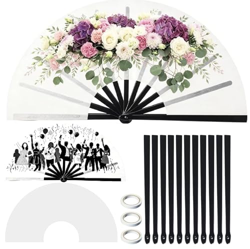 YumSur 20 Sets Sublimation Folding Clap Fan Blanks White Polyester Sublimation Fan Bulk DIY Heat Transfer Printing Fans for Line Dancing Wedding Graduation Party