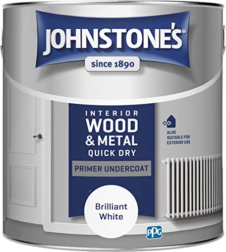 Johnstones - Quick Dry Gloss Primer Undercoat - Brilliant White - Water Based - Interior Wood & Metal - Fast Drying - Low Odour - Dry in 1-2 Hours - 13m2 Coverage per Litre - 2.5 L