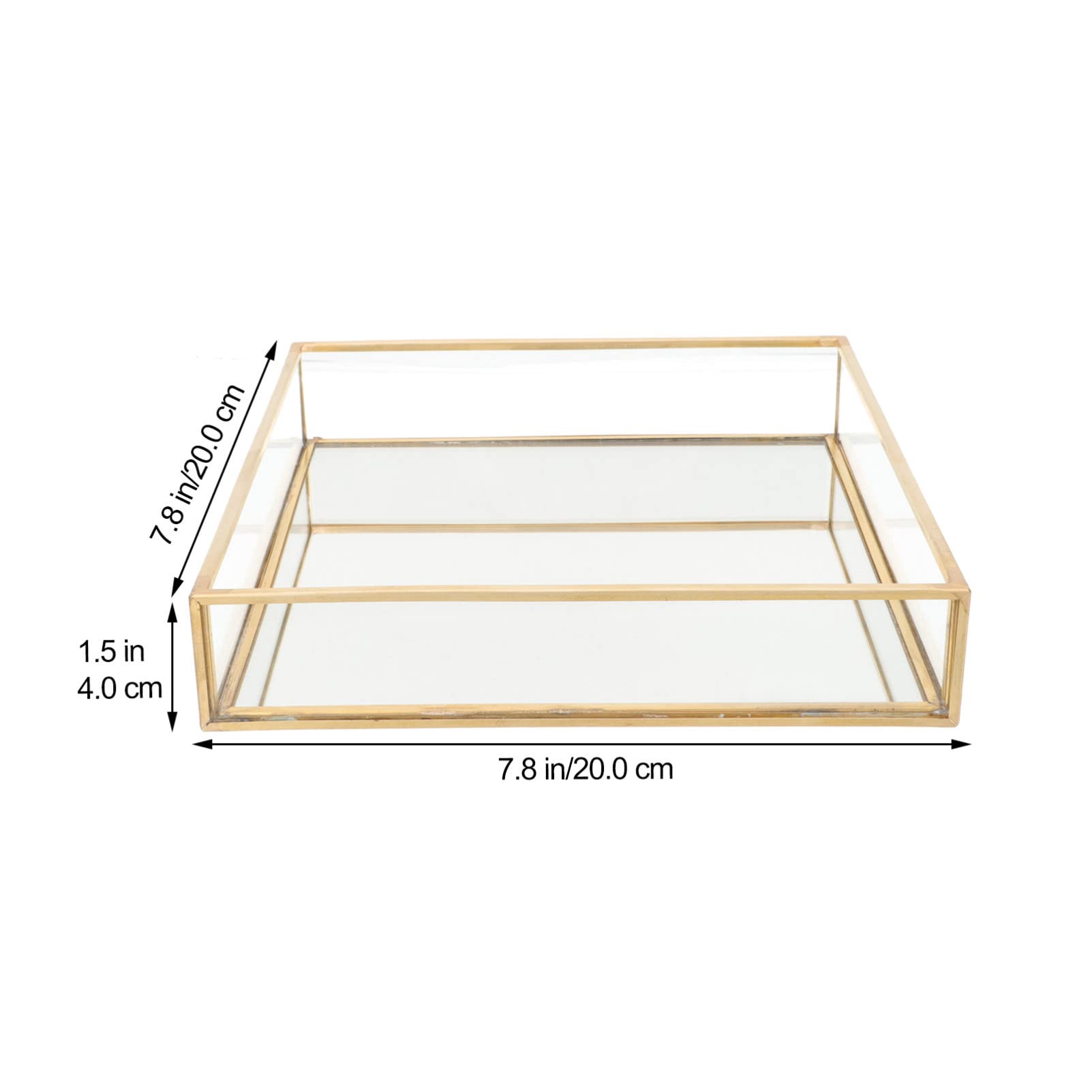 Abaodam Organizer Per Profumi e Vassoio Per Gioielli in Vetro Trasparente Bordo in Ottone, Piatto Quadrato 20x20 Cm Per Bagno e Comò