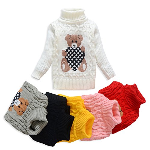 VIFUUR Enfants Ours Pull à col roulé garçons Filles Pull en Tricot pour Noël Blanc 1.5-2 Ans