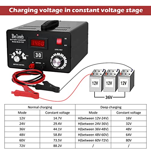 Image of Multi Voltage Battery Charger 12V 24V 36V 48V 60V 72V for Lead-Acid and Lithium-ion Battery,Trickle and Desulfator, 19lb, Black