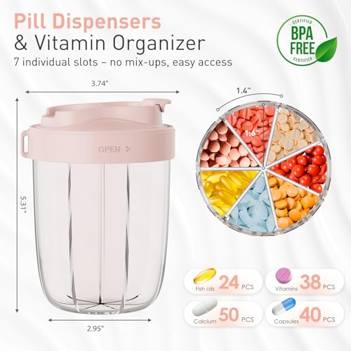 Image of Pill Dispenser with 7 Large Compartments - Portable Pill Organizer for Travel
