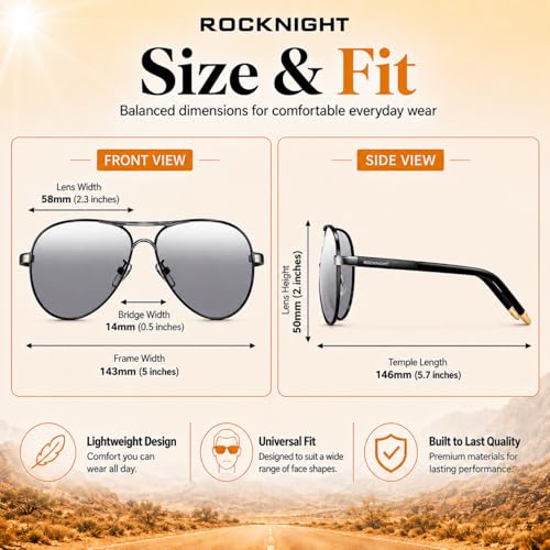 Image of ROCKNIGHT Polarized Aviator Sunglasses for Men Women Metal Frame Flat Top Sunglasses Ultralight Silver Mirror Lens UV400 Outdoors