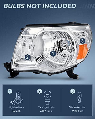 Image of Nilight Headlight Assembly for 2005 2006 2007 2008 2009 2010 2011 Toyota Tacoma Replacement Headlamp Chrome Housing Amber Reflector