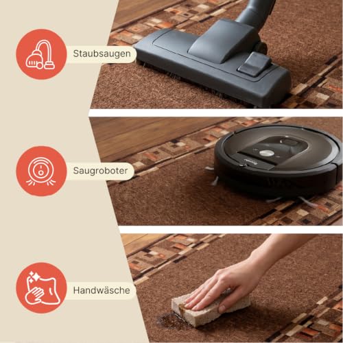 TAPISO Anti Rutsch Teppich Läufer rutschfest Brücke Meterware Modern Braun Orange Vierecke Figuren Design Flur Küche Wohnzimmer 80 x 700 cm – Ansicht 3