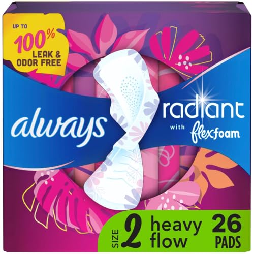 Image of Radiant Feminine Pads for Women, Size 2 Heavy Flow Absorbency, with Flexfoam, with Wings, Scented, 26 Count