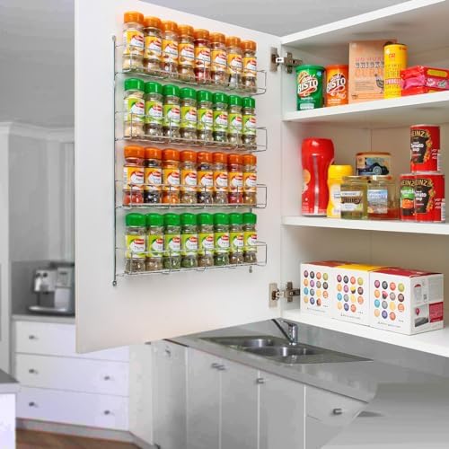 Neotechs 32pc Chrome 4 Tier Spice Rack Jar Holder for Wall or Kitchen Cupboard image 5