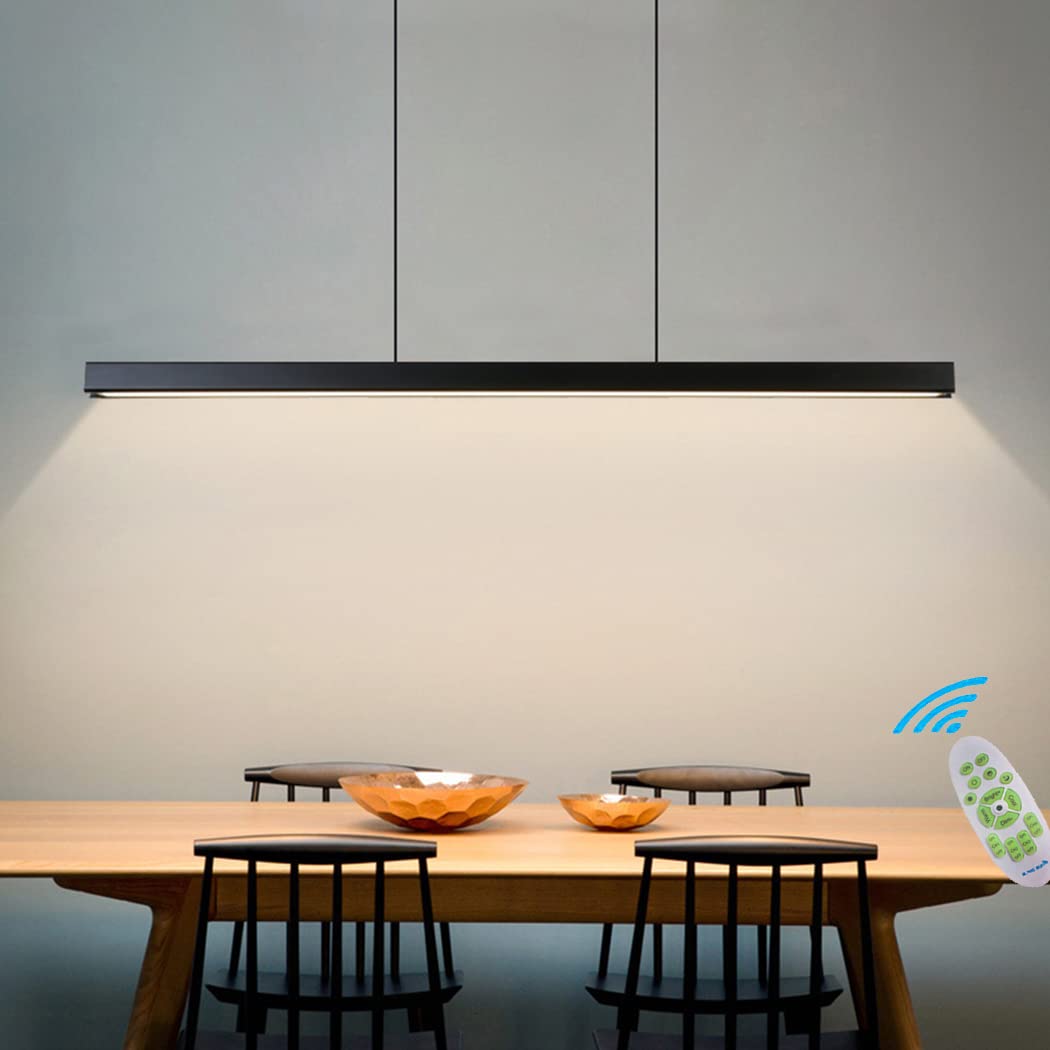 Hängelampe Büro LED Schwarz Pendelleuchte Küchenlampe Hängeleuchte Höhenverstellbar Esszimmerlampe Modern Linie Designer Dimmbar Hängend Lampe für Esstisch Bar Arbeitszimmer Kronleuchter (L150cm)