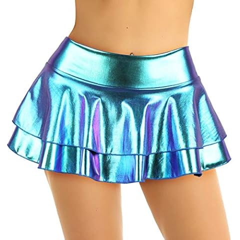 inlzdz Shiny Metallic Ruffled Mini Skirt Cover