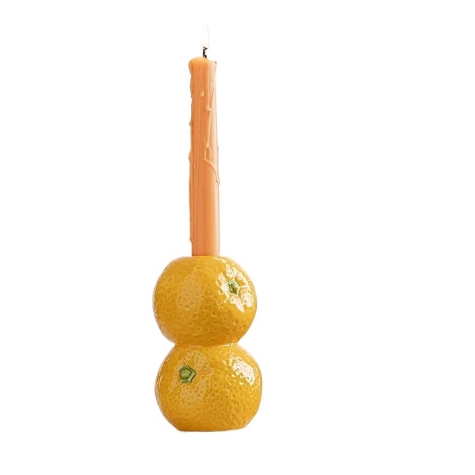1Pair Ceramic Fruit Candle Holder Lemon Orange Figurines Strawberry Candlestick Home Room Decoration Tabletop Desk Decor for Candle(Color3)