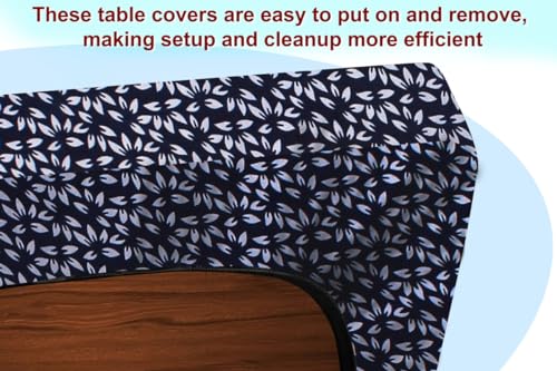 Image of The Furnishing Tree Elastic Rectangular Dining Table Cover WxL 32x54 in Inches Polyester Leaf Pattern Blue