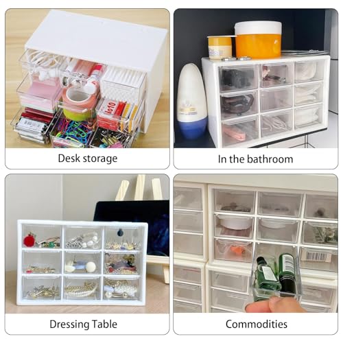 2er-Pack Bastelbox Aufbewahrung Schublade Sortierkasten Desktop Schublade Organizer Mit 9 Schubladen Mini Herausnehmbarer Durchsichtige & Weiße Schubladenbox Für Bürobedarf & Zubehör