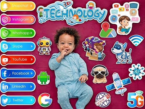 Image of 21+ Pcs Technology Photo Booth Props | Social Media Theme Cards | Whatsapp, Instagram, Facebook Props | Baby Photoshoot & Party Decorations | Premium Cardstock Material