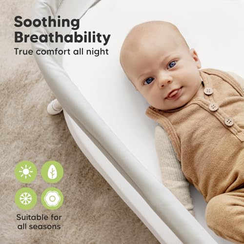 Image of 2-Pack Organic Bassinet Sheets for Girls, Boys - 100% Cotton Bassinet Mattress Sheets Compatible with Halo Bassinest Swivel Sleeper,Graco,Baby Delight,Chicco,Unisex Fitted Bassinet Sheets(Soft White)