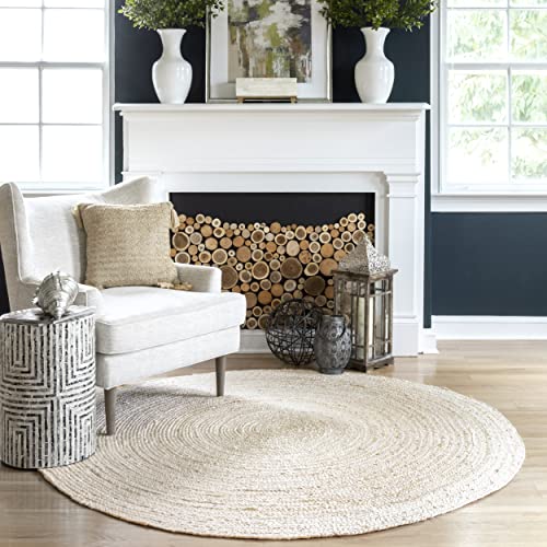 nuLOOM Tejido a Mano Alfombra Trenzado de Maui, Yute, Blanco, 8' Round