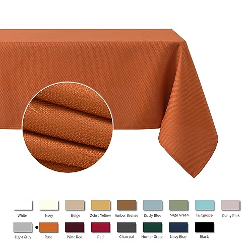 Image of maxmill Textured Rectangle Tablecloth Water Resistant Wrinkle Free Spill-Proof, Soft Jacquard Table Cloth for Buffet Banquet Parties Event Holiday Dinner, Indoor and Outdoor Use, 60 x 84 Inch Rust
