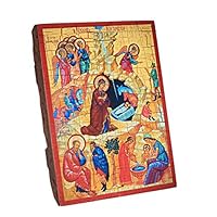 Icono Cristiano De Madera "La Fuente De La Vida" | 16x12.5 Cm, Hecho A Mano, Con Relieve Dorado