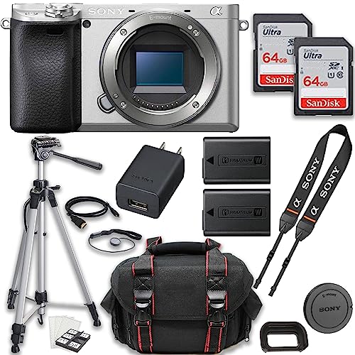 Sony a6400 Mirrorless Camera (Silver) + 2X 64GB Memory + Case + Tripod & More (20pc Bundle)