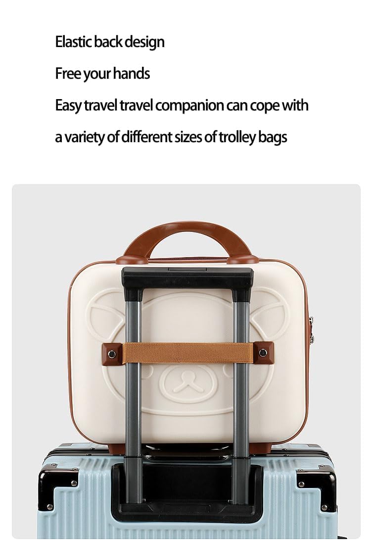 SUNBEET Small Hard Shell Cosmetic Case 14 Inch Cute Bear Cosmetic Case Box Beauty Makeup Bag Organizer Cartoon Travel Suitcase Luggage Storage Bag (Cream) 1