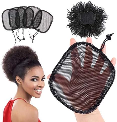5Pcs/Lot Hair Net For Making Ponytail With Drawstring Black Weaving Wig Cap For Making Afro Hair Buns Stretchy Base For Making Ponytail Weaving Net Cap (Square: L=6.5 x 5.7 Inches)
